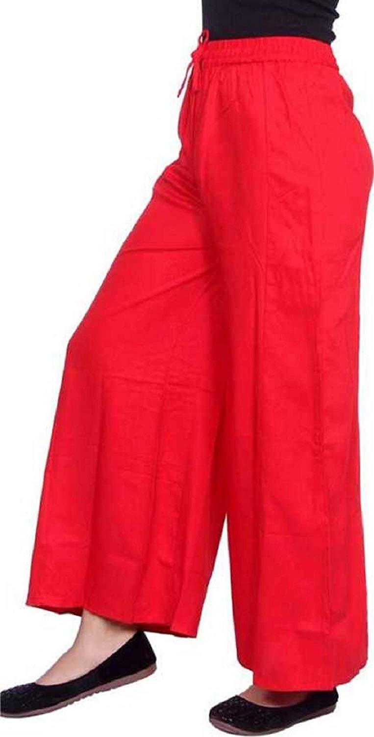 Raiment Red Rayon Free Size Palazzo for Girls with Miyani Both Side Pockets