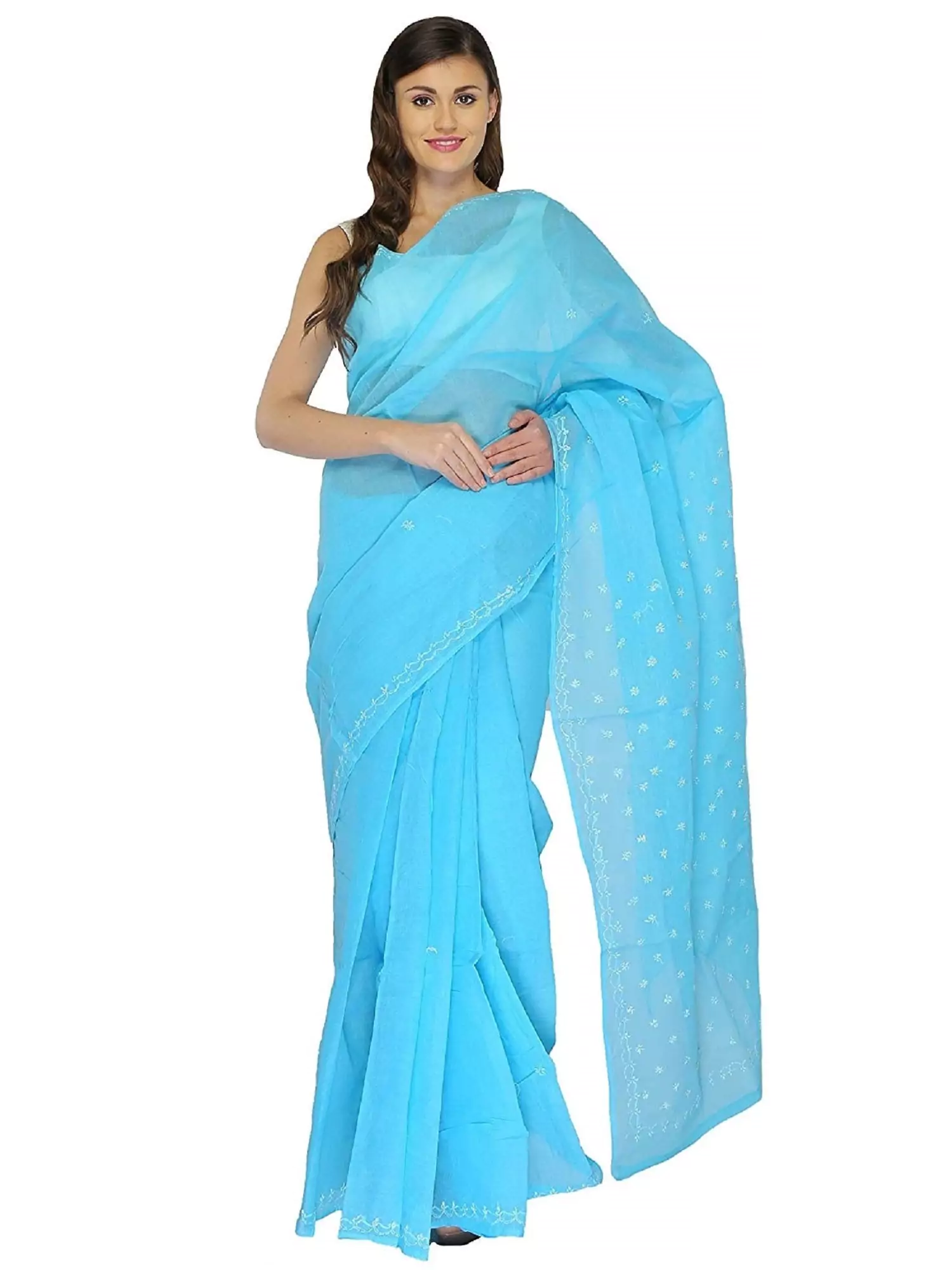 Lavangi Lucknow Chikan Keel Work Sky Blue Cotton Saree