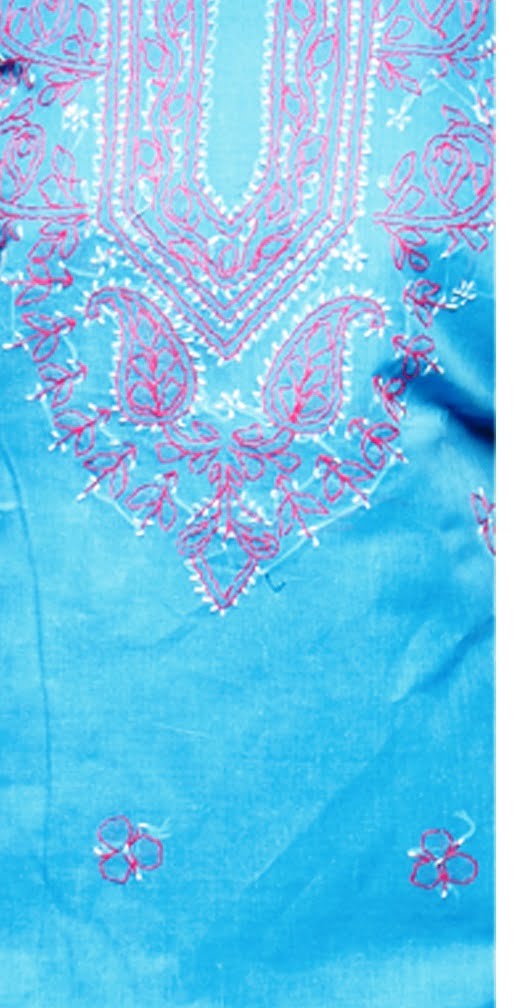 Lavangi Women's Lucknow Chikankari Sky Blue Unstitched Cotton Dress Material Front