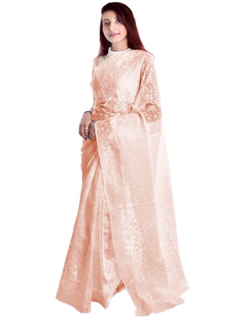 Lavangi Women Peach Lucknow Chikankari Kota Tepchi Saree