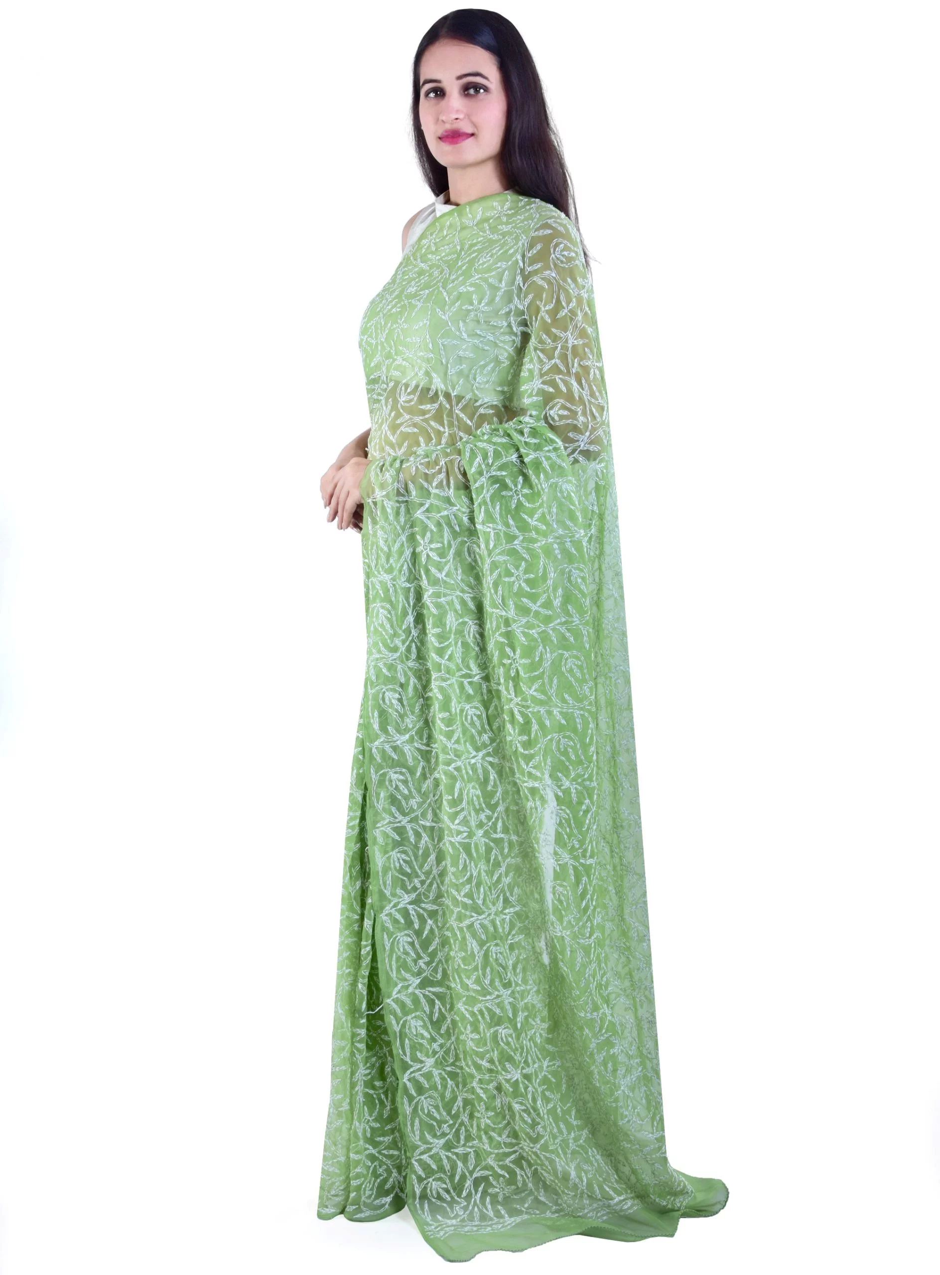 Lavangi Georgette Tepchi Work Mehndi Green Saree