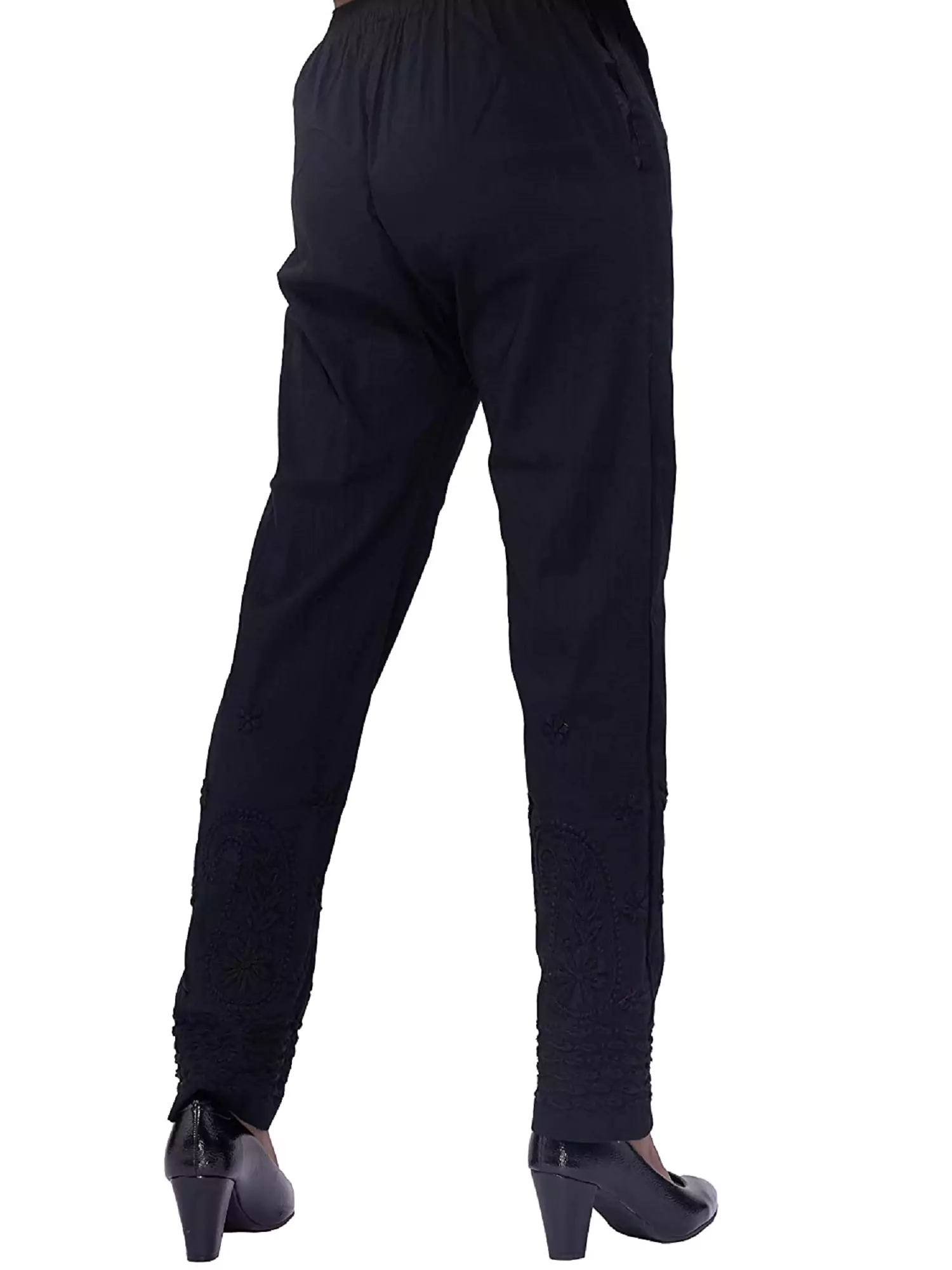 Lavangi Lucknow Chikan Black Cotton Stretchable Trousers
