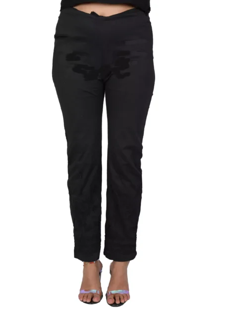 Lavangi Lucknow Chikan Black Cotton Stretchable Trousers