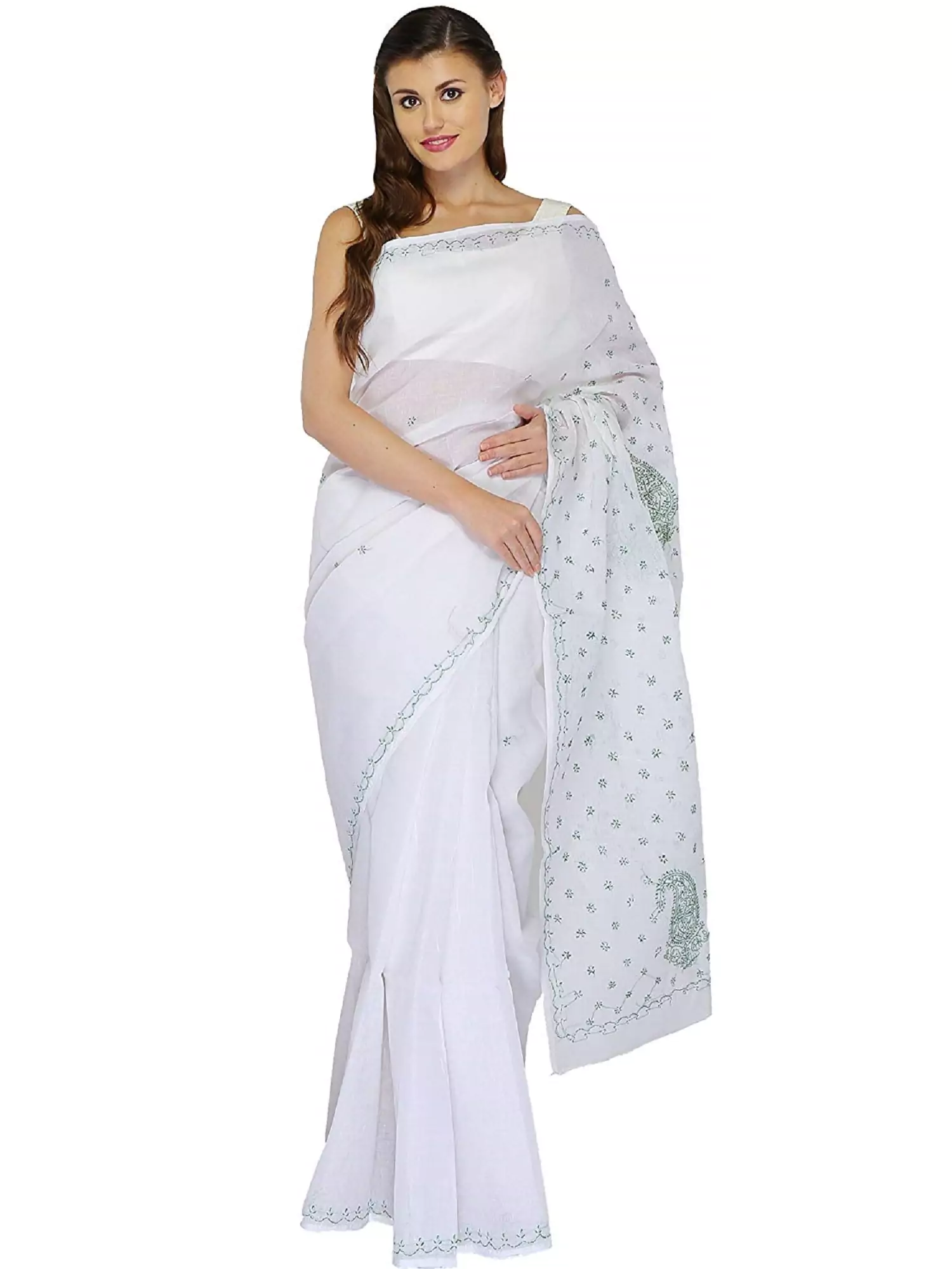 Lavangi Lucknow Chikan Keel Work White Cotton Saree