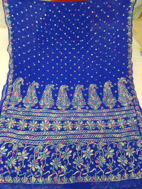 Lavangi Women Lucknow Chikankari Multicolour Resham Work Chiffon Saree