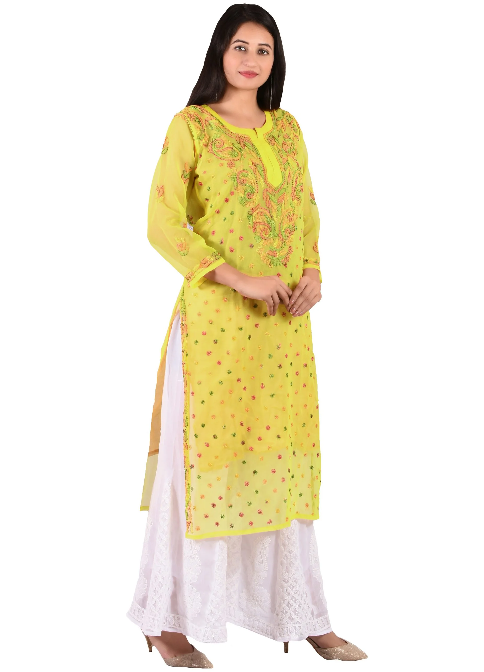 Lavangi Lucknow Chikankari Yellow Kurti