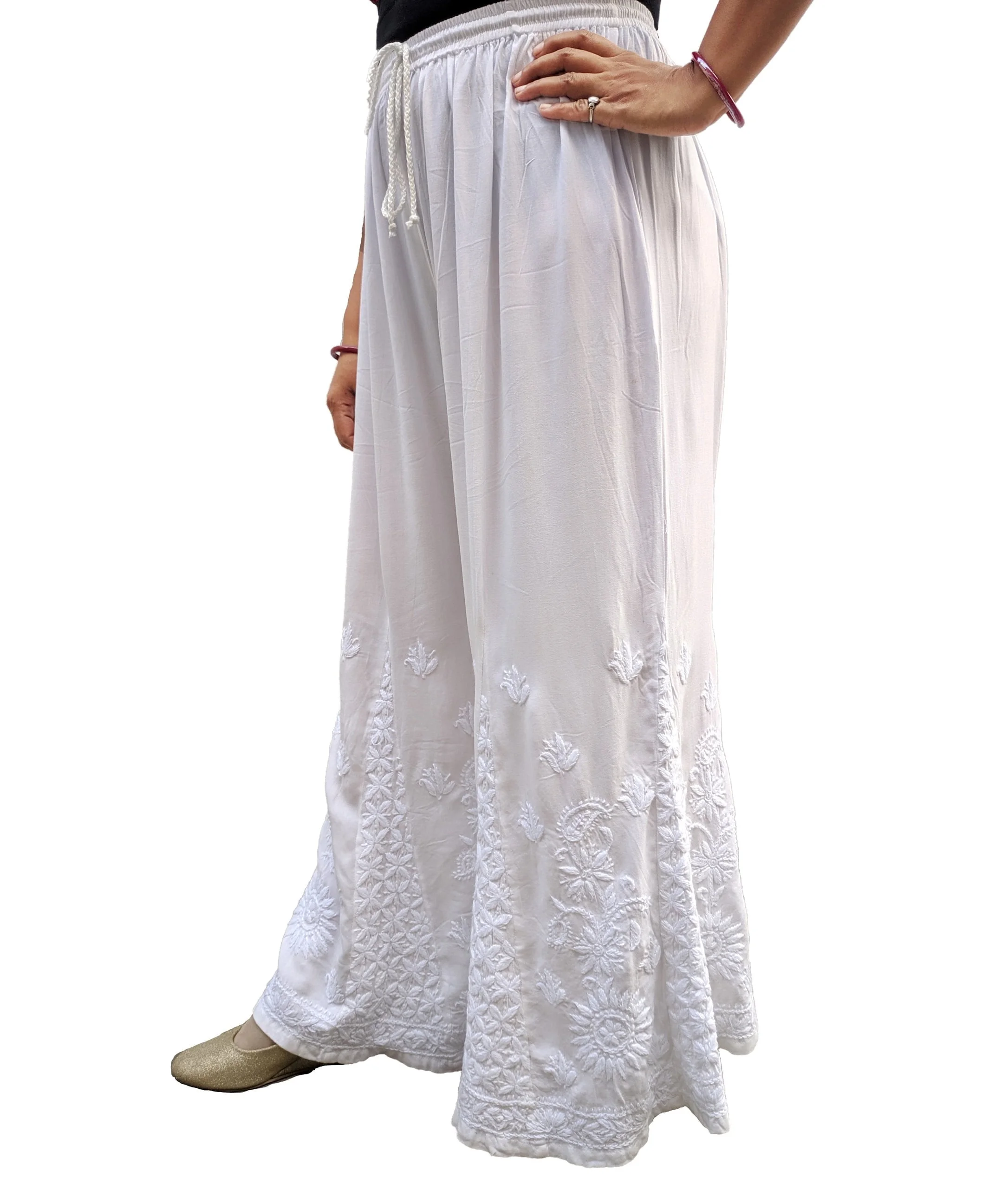 Off White Solid Pure Cotton Palazzo at Soch