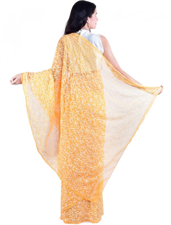 Lavangi Turmeric Yellow Allover Tepchi Georgette Lucknow Chikankari Saree