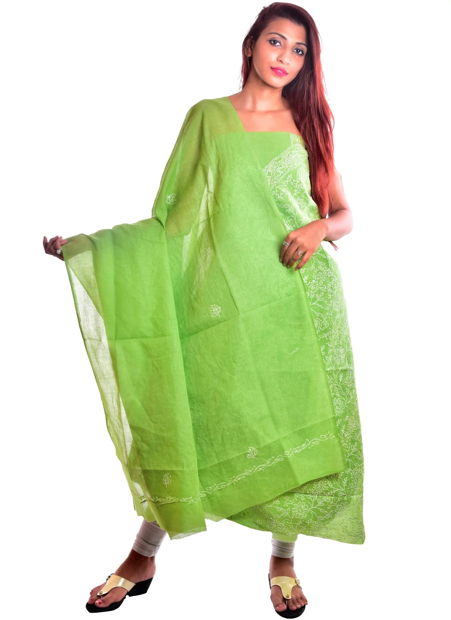 Lavangi Unstitched Pista Green Cotten Front Jaal Dress Material