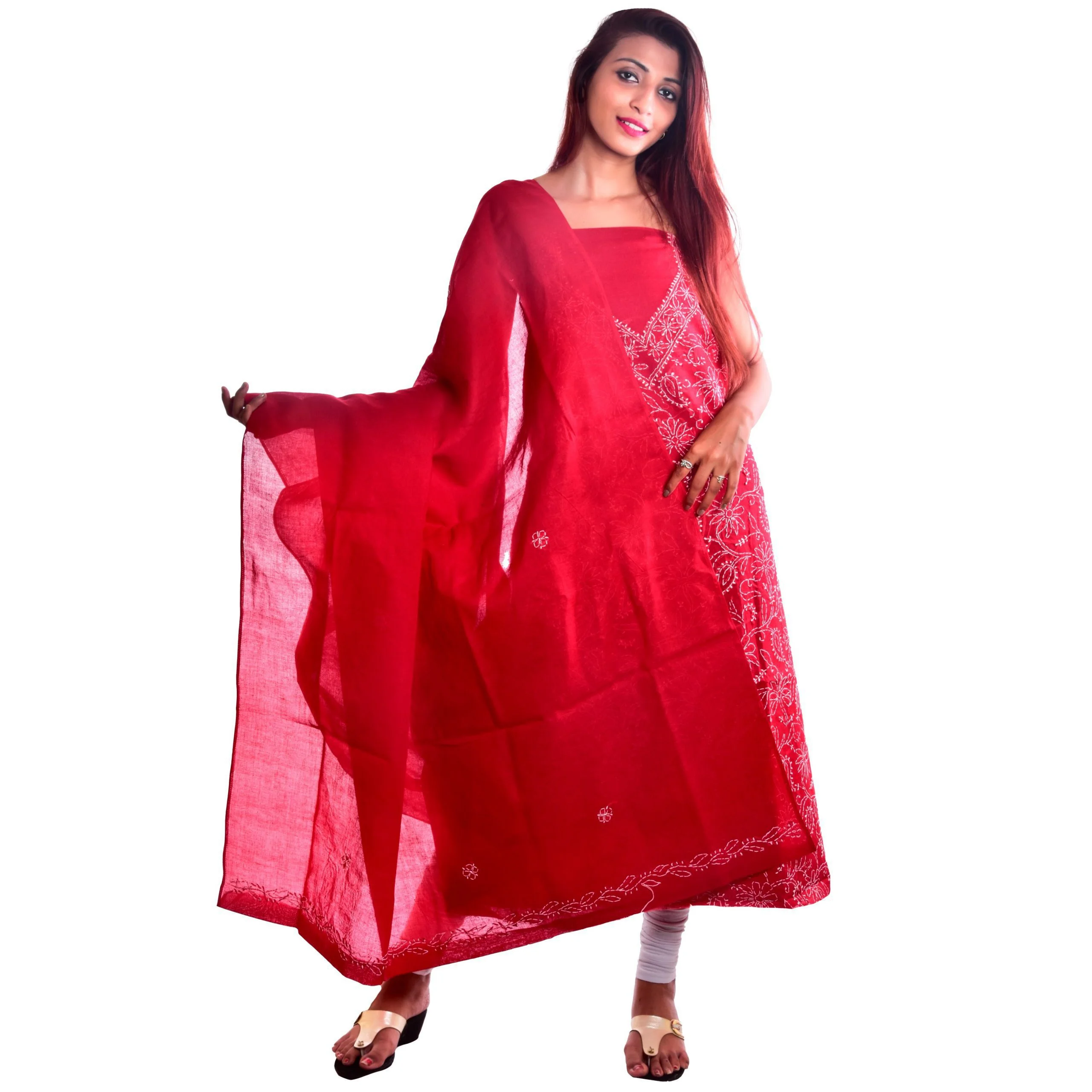 Lavangi Unstitched Maroon Cotten Front Jaal Dress Material