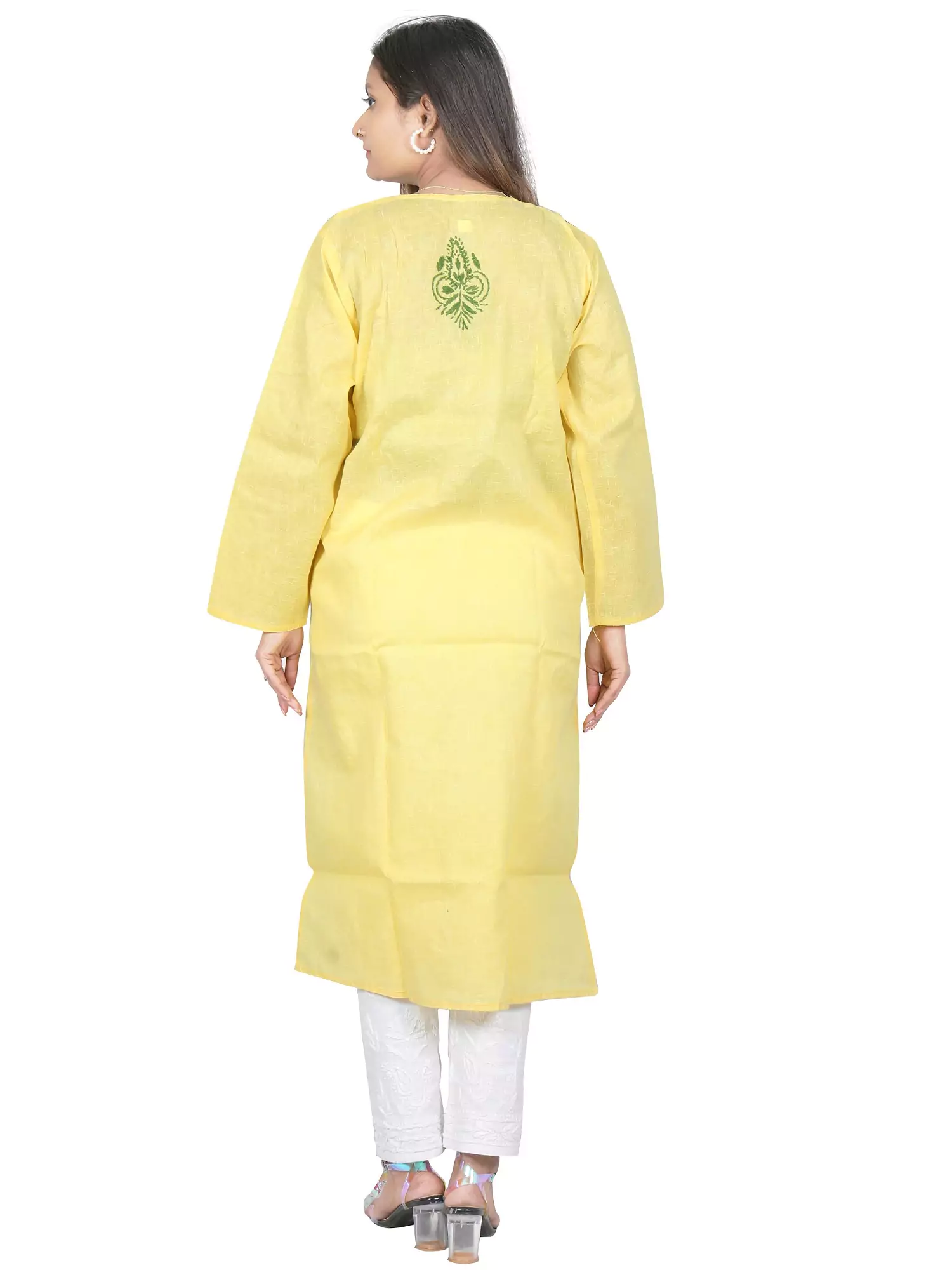 Lavangi Women Lucknow Chikankari Jute Cotton Yellow Kurti