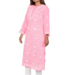 Lavangi Lucknow Chikan Baby Pink Georgette Kurti