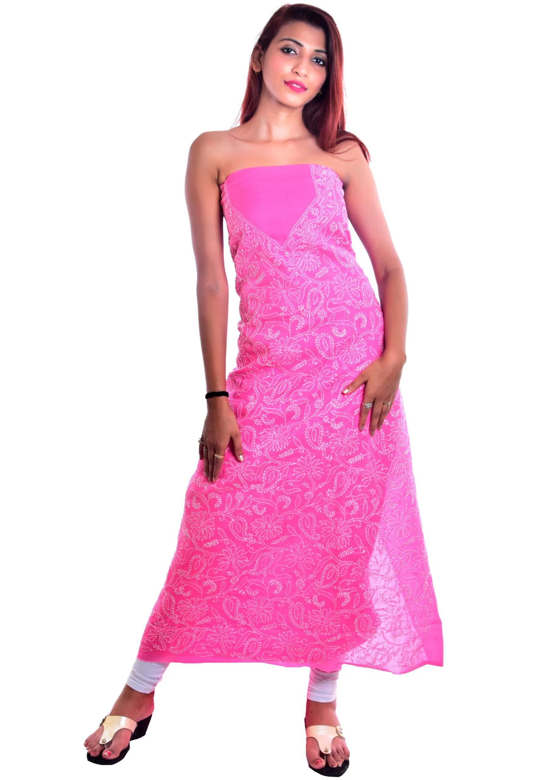 Lavangi Lucknow Chilkan Front Jaal Pink Dress Material