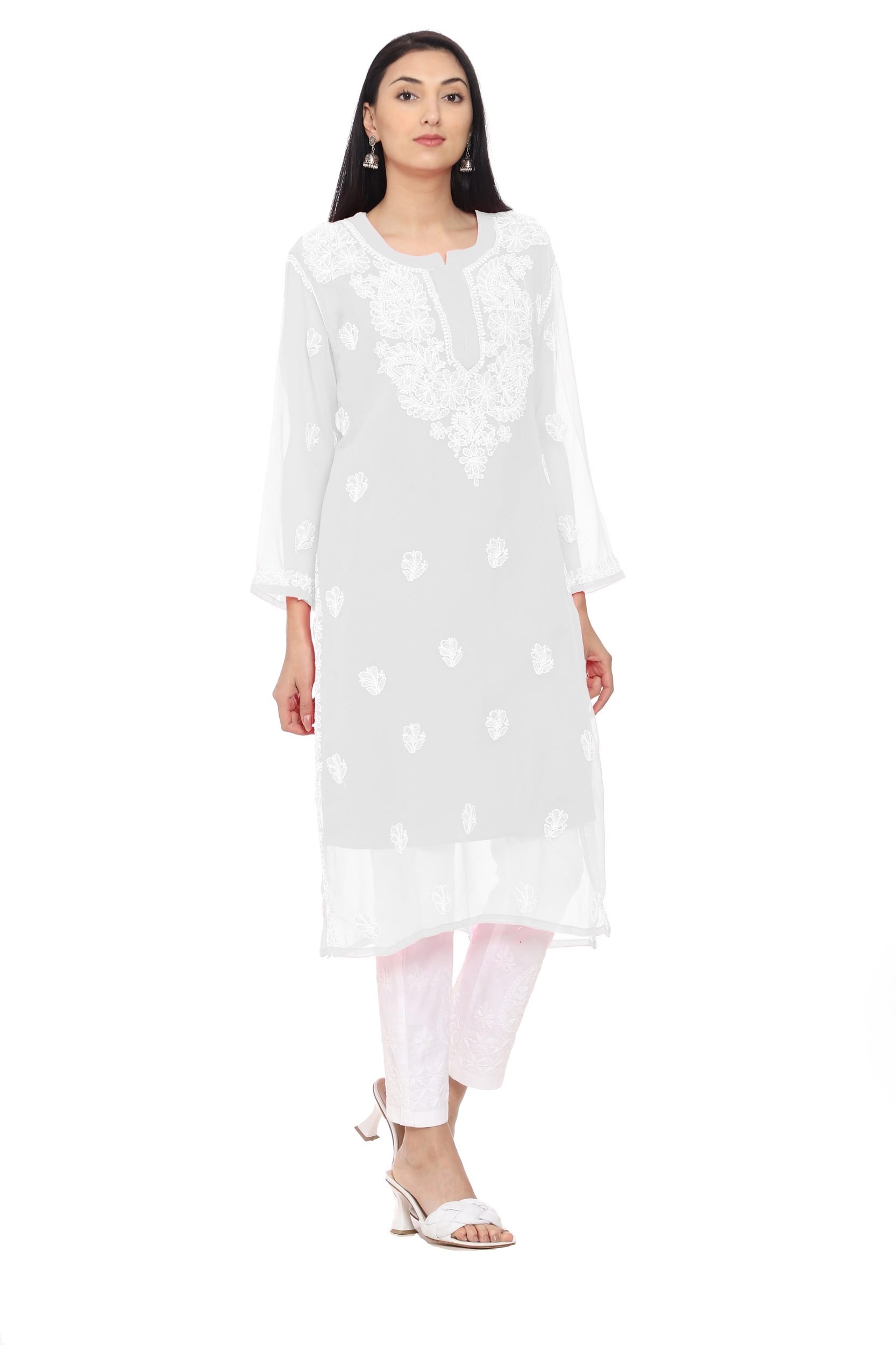 Buy White Colour Hand Embroidered Lucknowi Chikankari Kurti– MC251967 |  www.maanacreation.com
