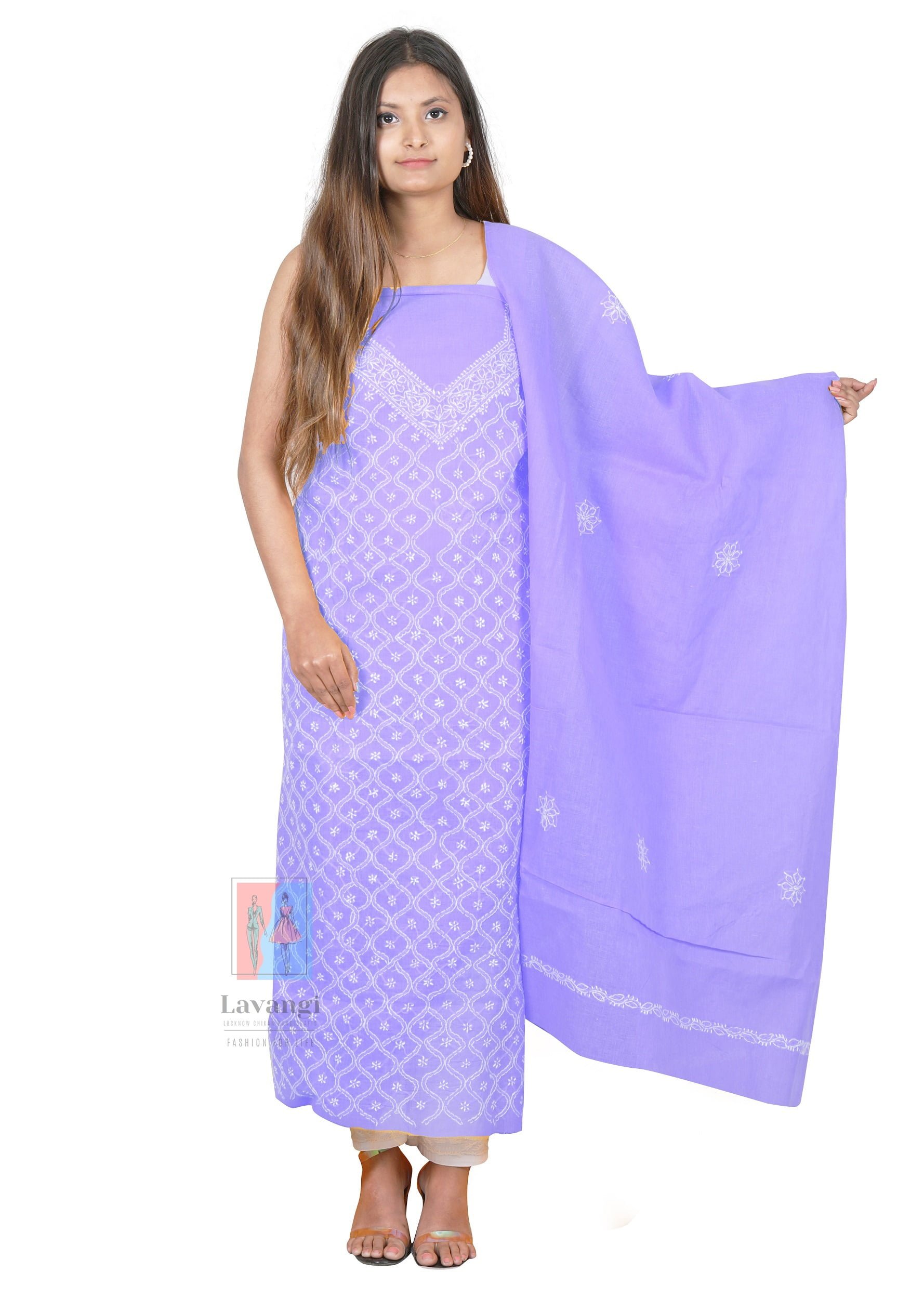 Lavangi Mauve Lucknow Chikan Cotton Dress Material