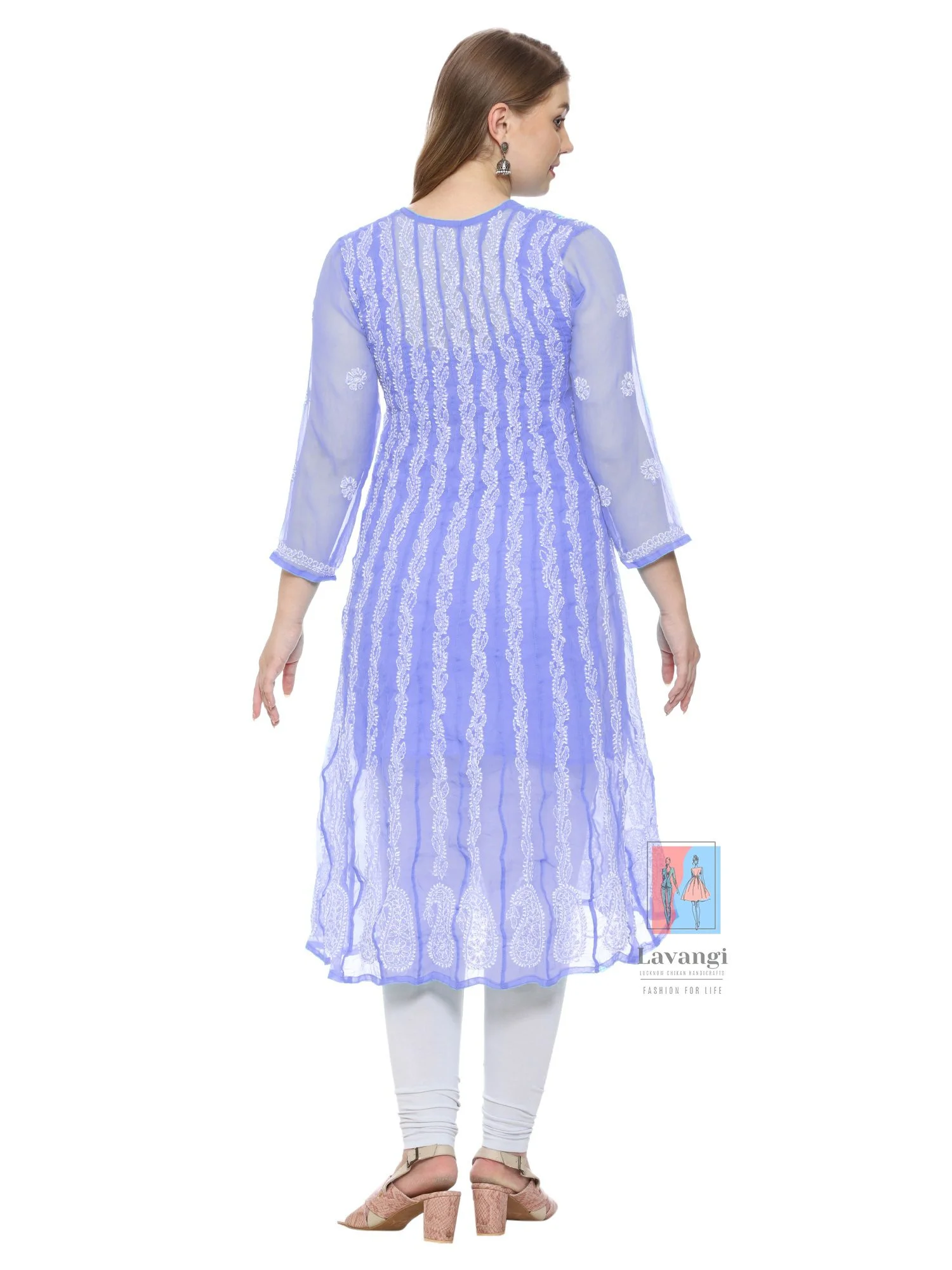 Lavangi Women Lucknow Chikankari Mauve Chiffon Kurti