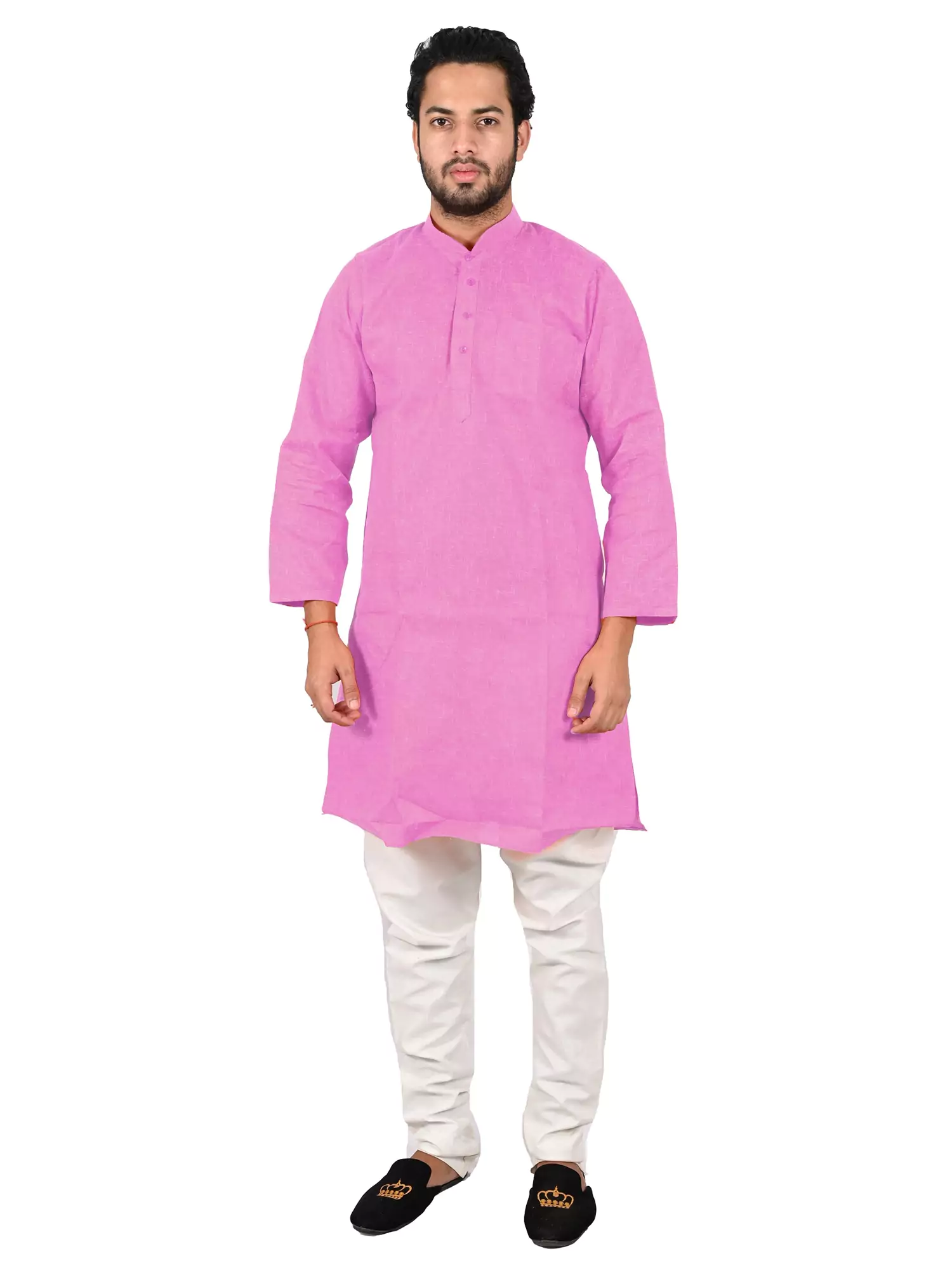 Lavangi Lucknow Chikankari Jute Cotton Plain Onion Pink Kurta