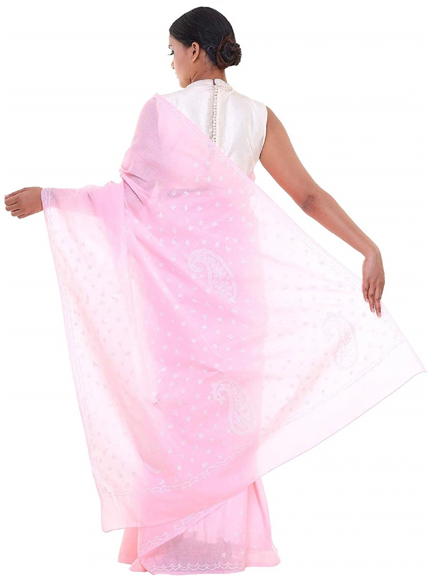 Lavangi Women Lucknow Chikan Pink Cotton saree