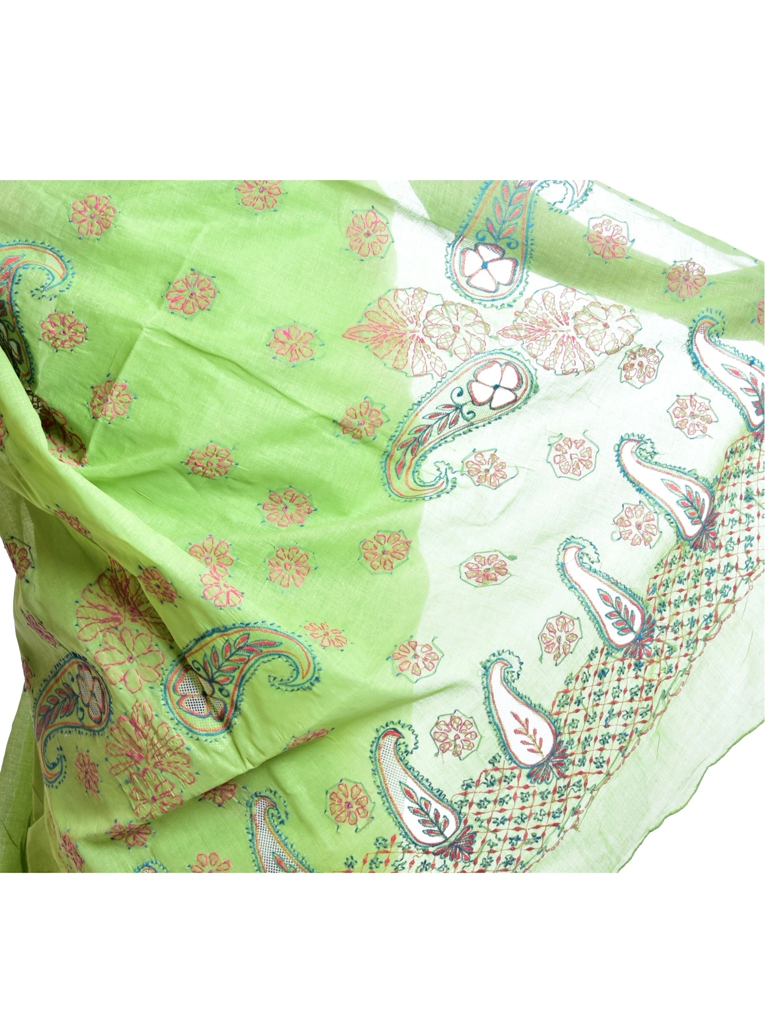 Lavangi Lucknow Chikan Green Cotton Net Saree