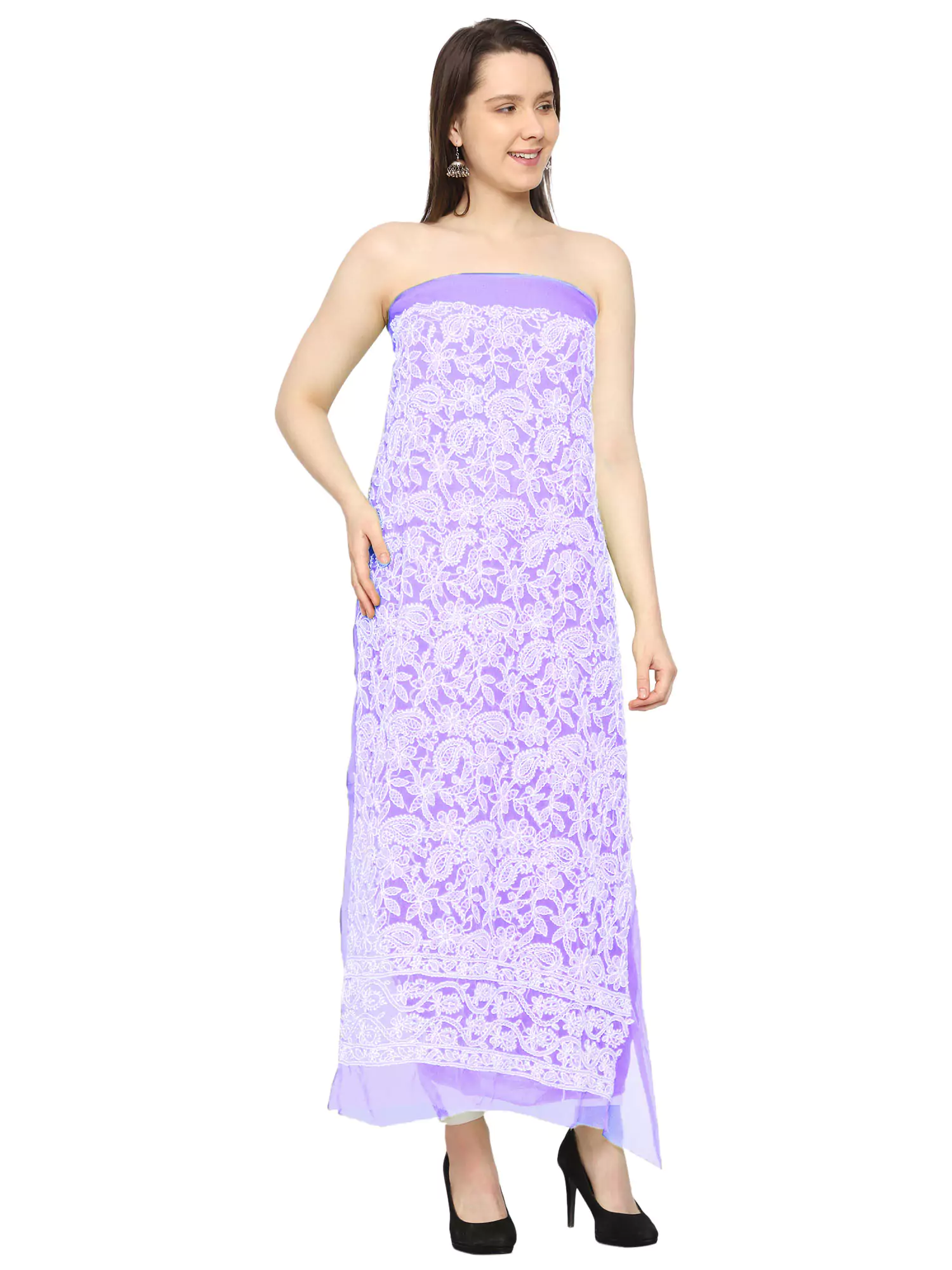 Lavangi Women Mauve Lucknow Chikan Georgette Dress Material