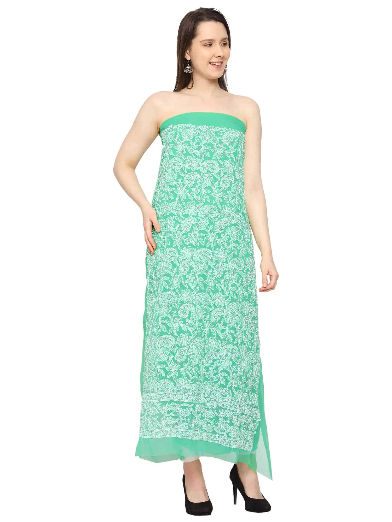 Lavangi Women Sea Green Lucknow Chikan Georgette Dress Material