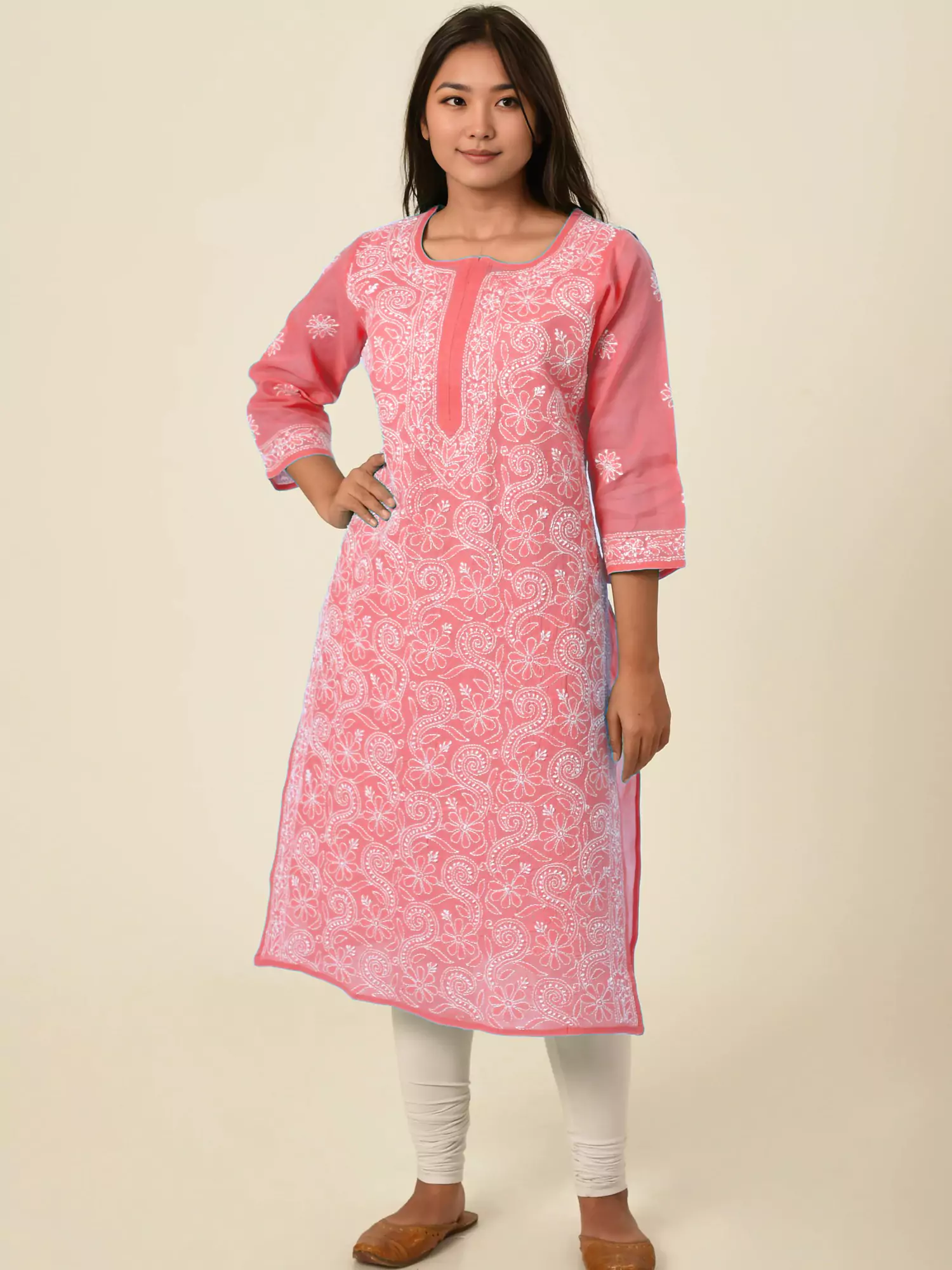 Lavangi Women Lucknow Chikankari Full Jall Gajiri Cotton Kurti