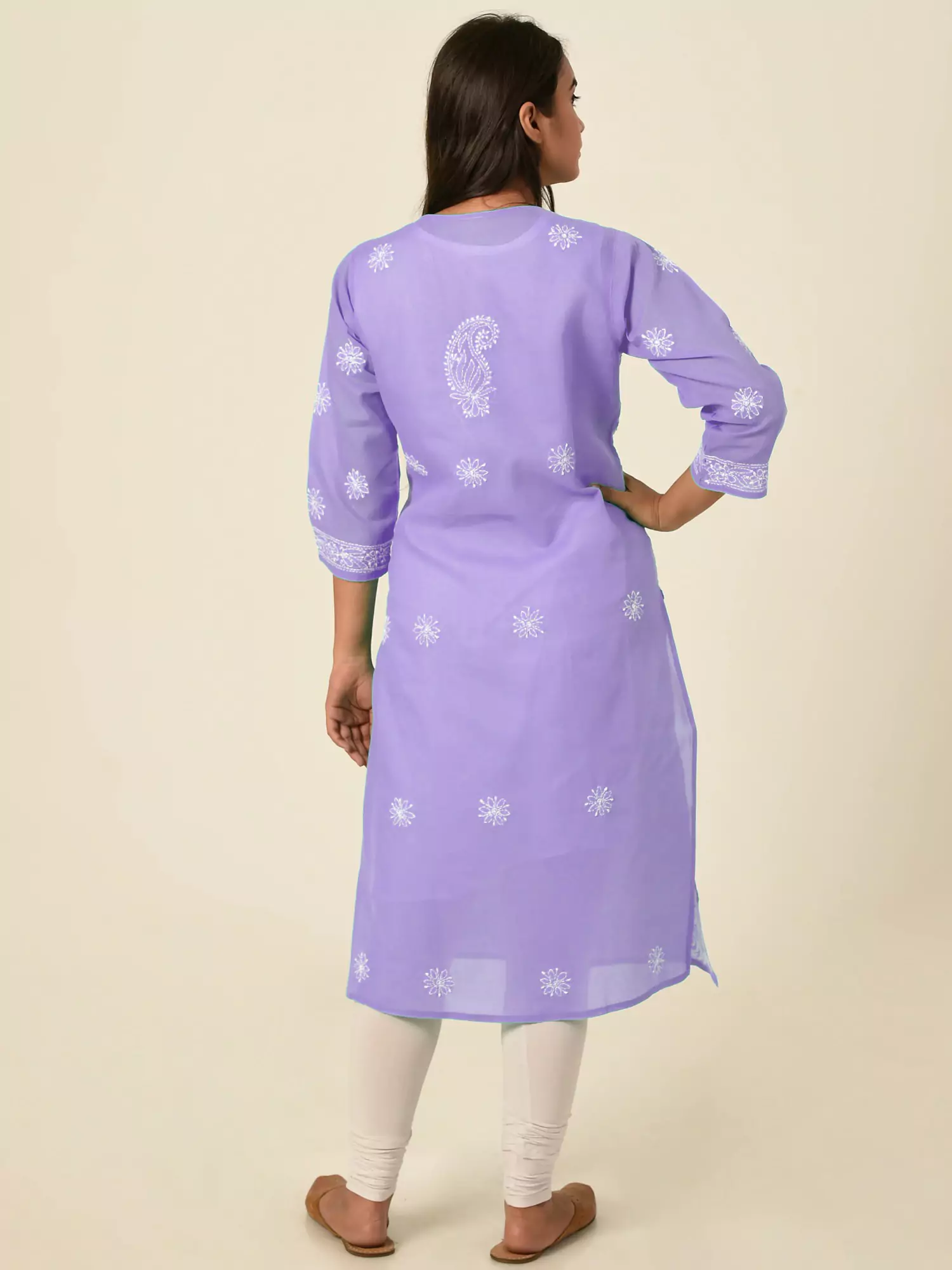 Lavangi Women Lucknow Chikankari Full Jall Mauve Cotton Kurti